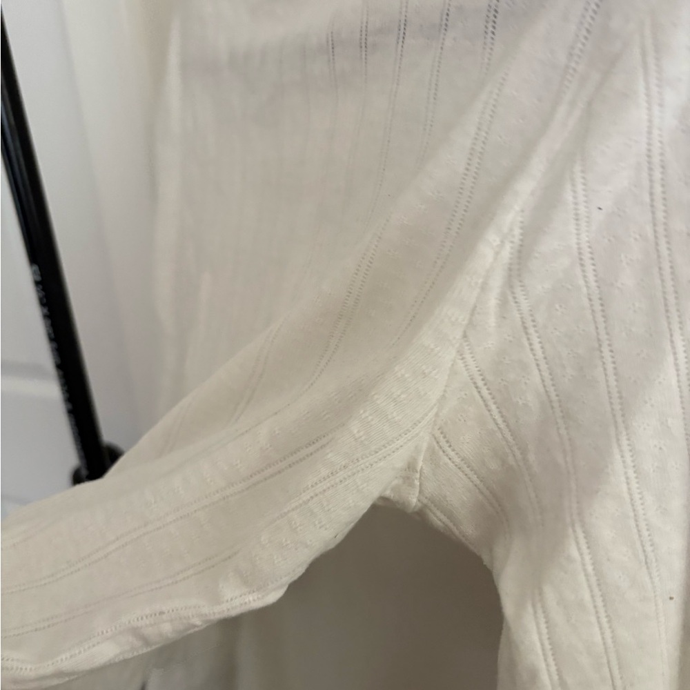 LESET White Ribbed Button-Front Long Sleeve Sweater - Picture 7 of 9